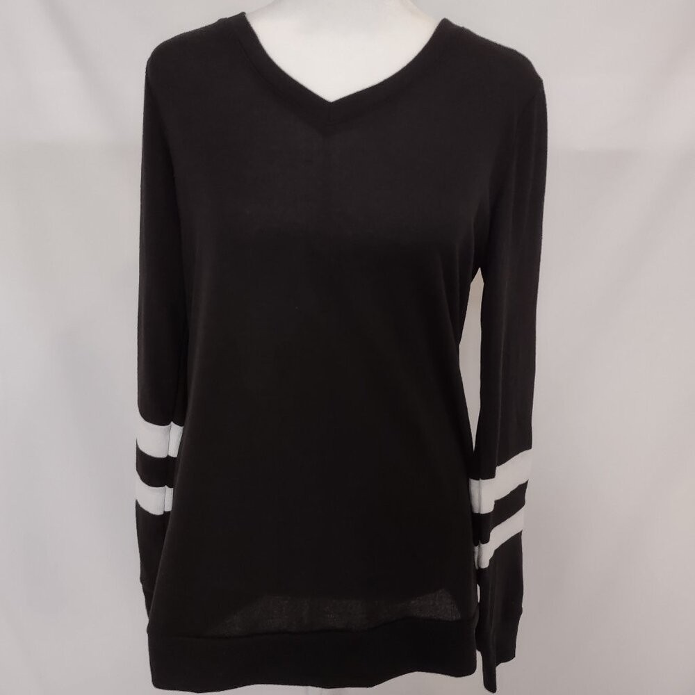 EUC Women's Black Pullover Sweater with White stripes on the forearm